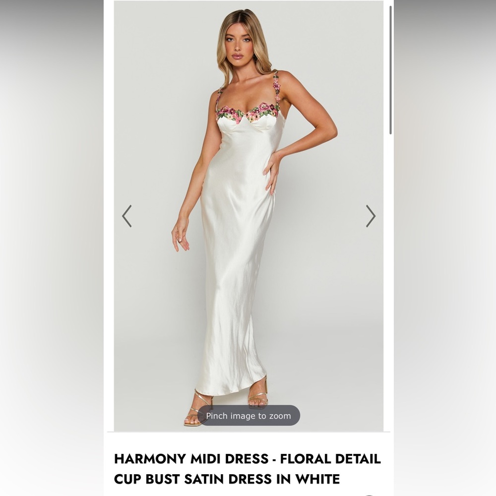 COPY - HARMONY MIDI DRESS - FLORAL DETAIL CUP BUST SATIN DRESS IN WHITE